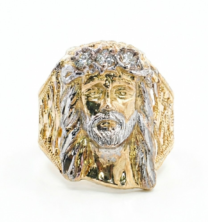Jesus Portrait Diamond Ring | 10K Yellow Gold | Diamond | Statement - Brownee Jewelers