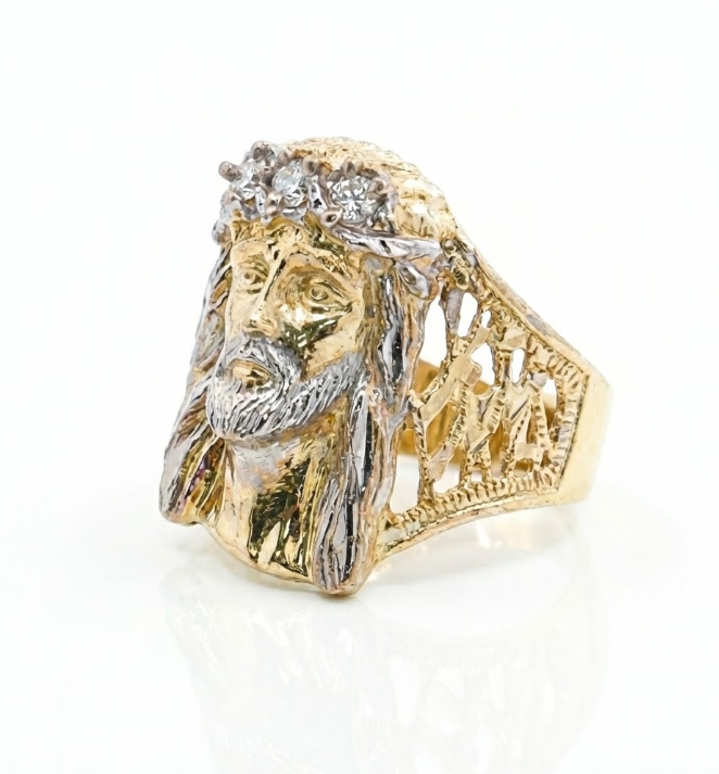 Jesus Portrait Diamond Ring | 10K Yellow Gold | Diamond | Statement - Brownee Jewelers
