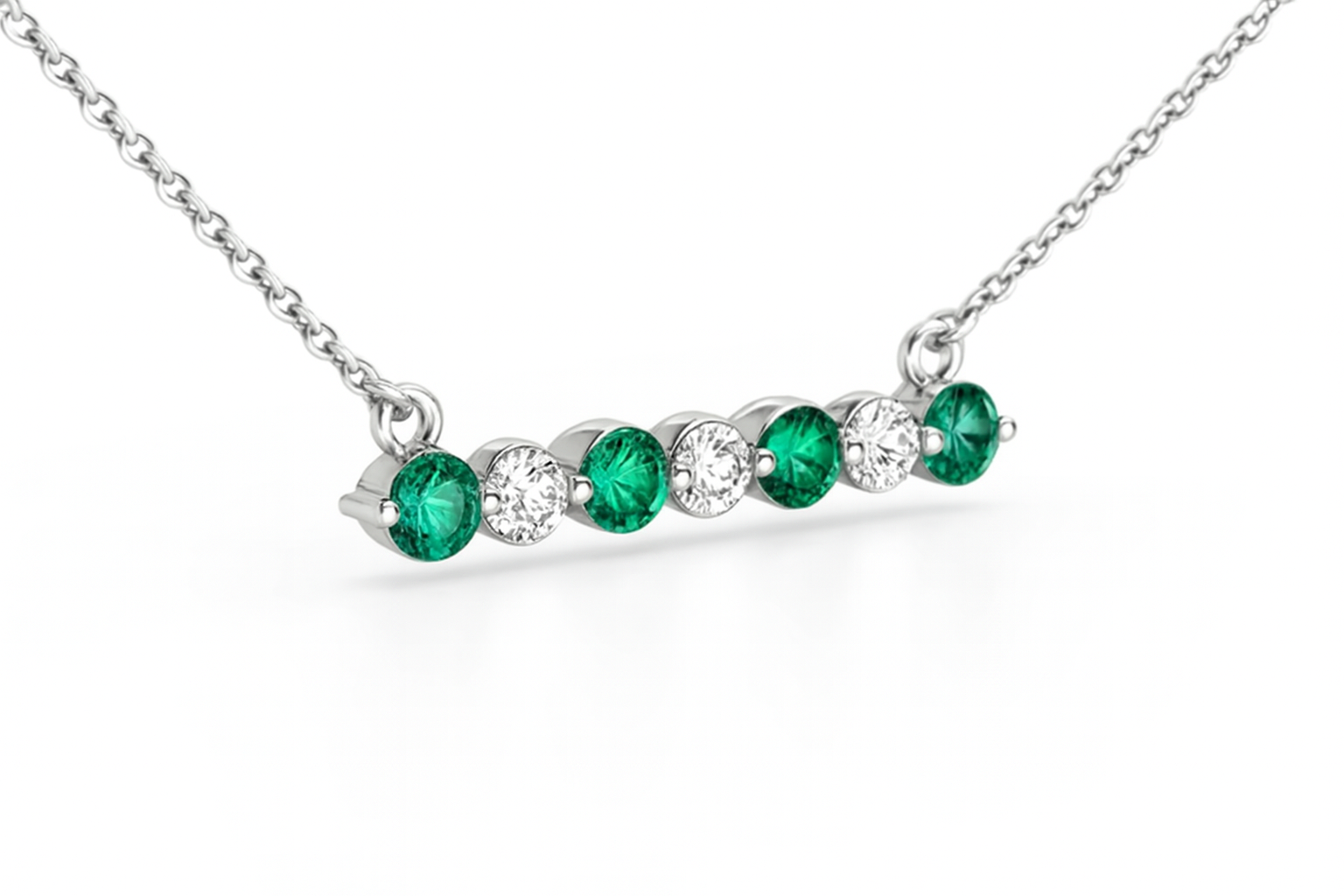 14KT White Gold Diamond & Emerald Bar Necklace – .66 CTW