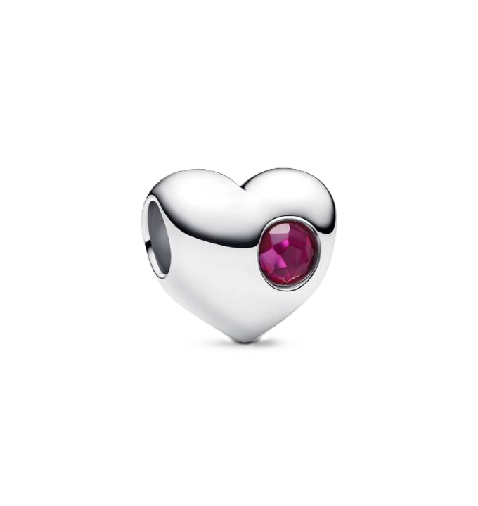 Pandora July Birthstone Heart Charm in Sterling Silver with a True Red Man-Made Crystal