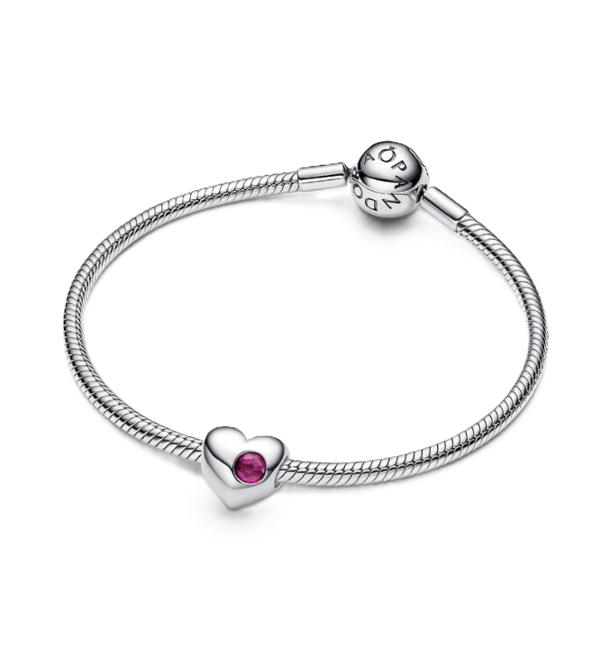 Pandora July Birthstone Heart Charm in Sterling Silver with a True Red Man-Made Crystal