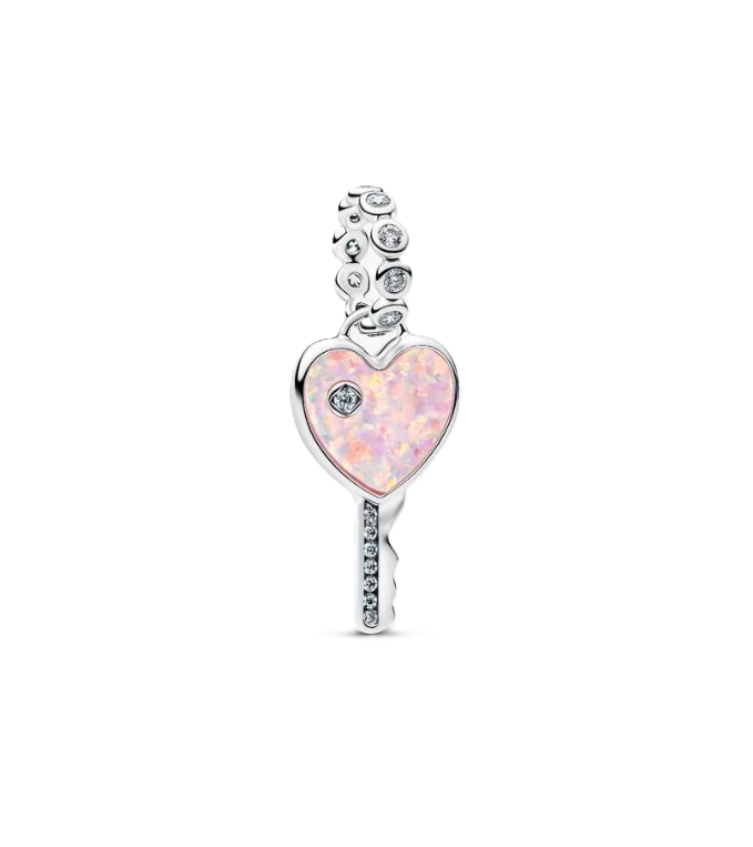 Pandora Opalescent Heart Key Dangle Charm in Sterling Silver with "NO DUPLICATES" Engraving on the Back