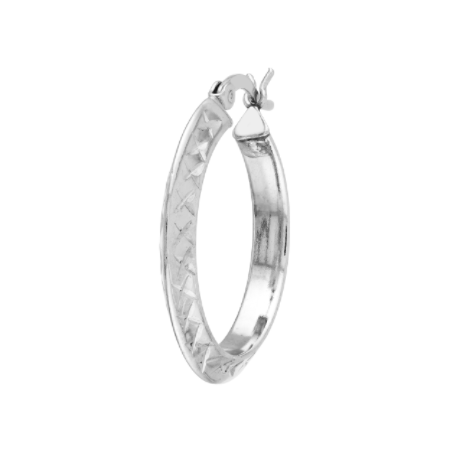 DIAMOND-CUT KNIFE EDGE HOOP EARRINGS IN RHODIUM PLATED STERLING SILVER