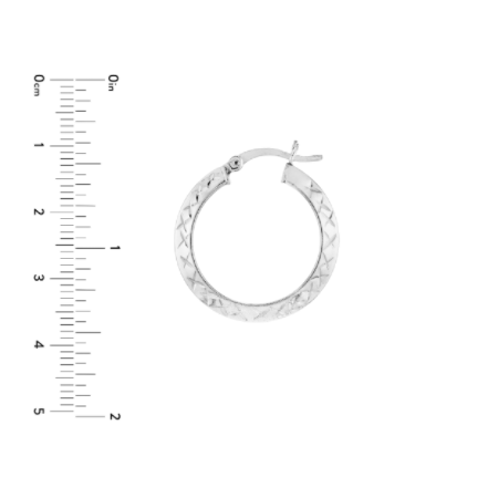 DIAMOND-CUT KNIFE EDGE HOOP EARRINGS IN RHODIUM PLATED STERLING SILVER