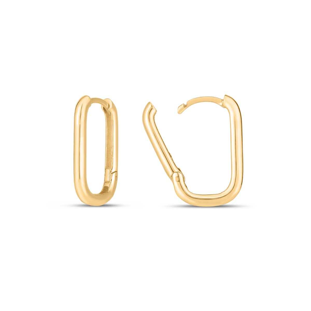 Large Paperclip Huggie Hoop Earrings in 14K Yellow Gold with a Snap Closure