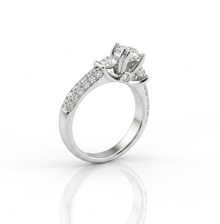 14K White Gold 0.60 CT Emerald-Cut Diamond Ring with Round Accents