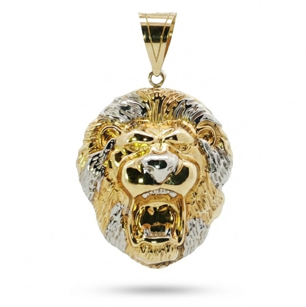 10K Two-Tone Gold Lion Face Charm | Roaring Lion Pendant - Brownee Jewelers