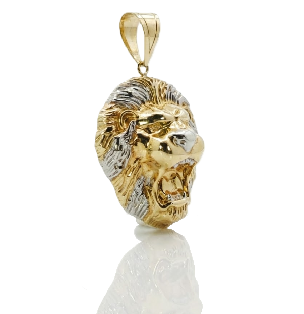 10K Two-Tone Gold Lion Face Charm | Statement | Necklace - Brownee Jewelers