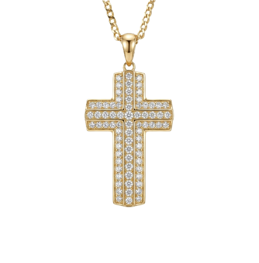 Diamond Pavé Layered Cross Pendant | 10K Yellow Gold | Round Brilliant Diamonds | Religious Jewelry Pendant - Brownee Jewelers