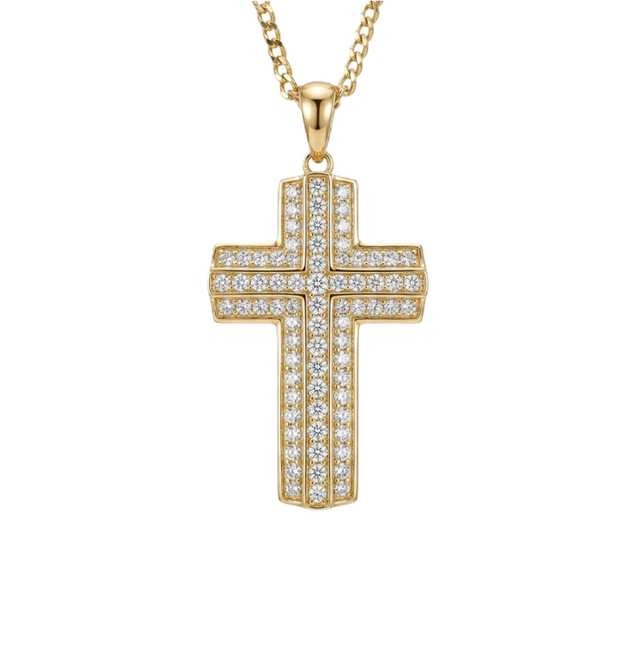 Diamond Pavé Layered Cross Pendant | 10K Yellow Gold | Round Brilliant Diamonds | Religious Jewelry Pendant - Brownee Jewelers