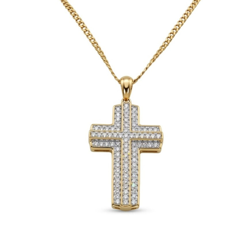 Diamond Pavé Layered Cross Pendant