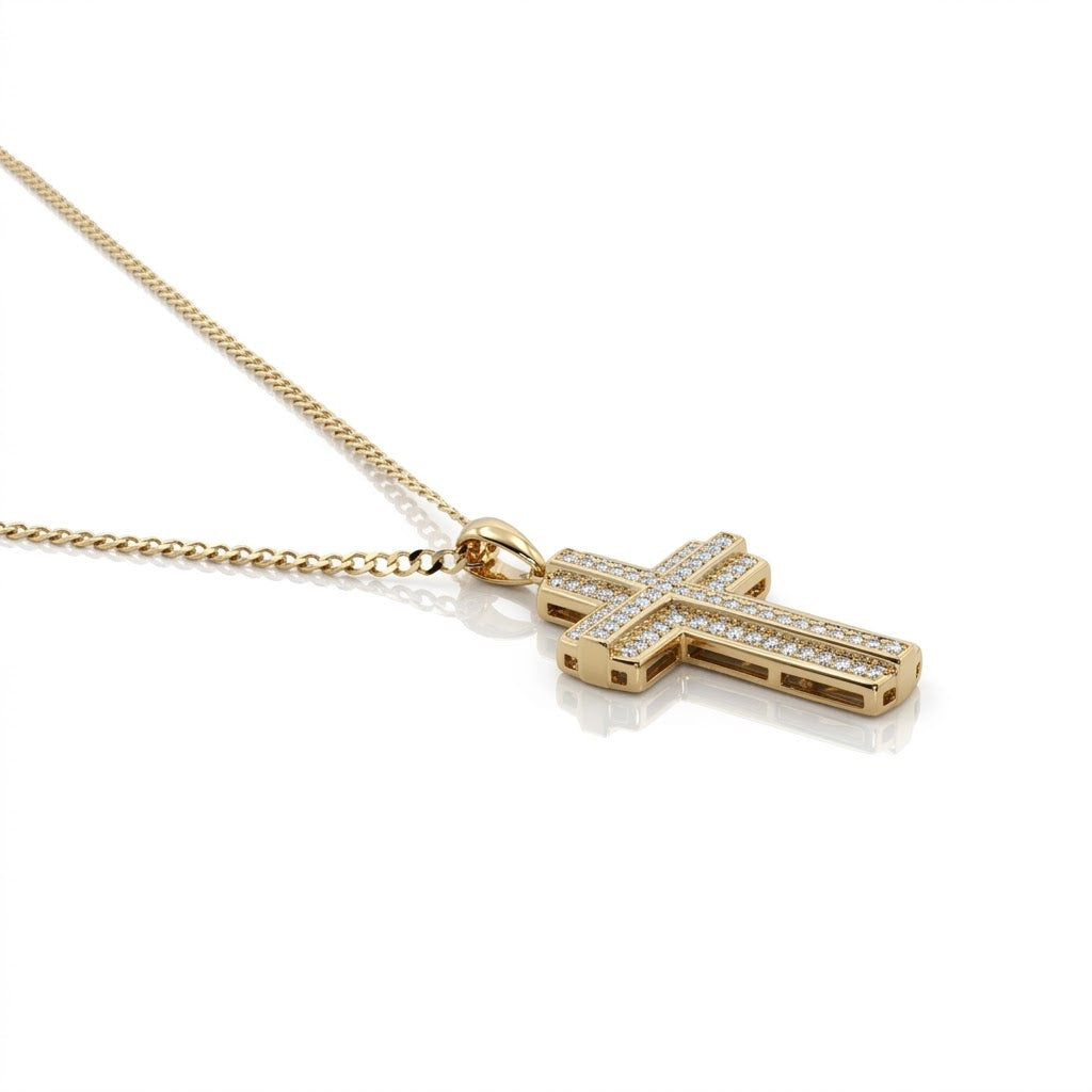 Diamond Pavé Layered Cross Pendant