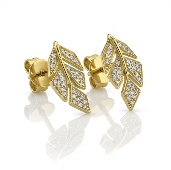  .14 TOTAL CARAT WEIGHT DIAMOND PAVE LEAF STUD EARRINGS IN 14K YELLOW GOLD