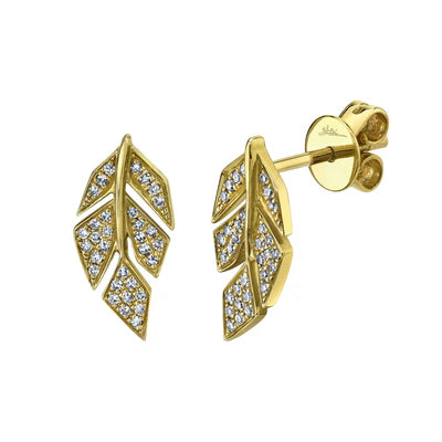 Diamond Pavé Leaf Stud Earrings | 14K Yellow Gold | Nature-Inspired Studs - Brownee Jewelers