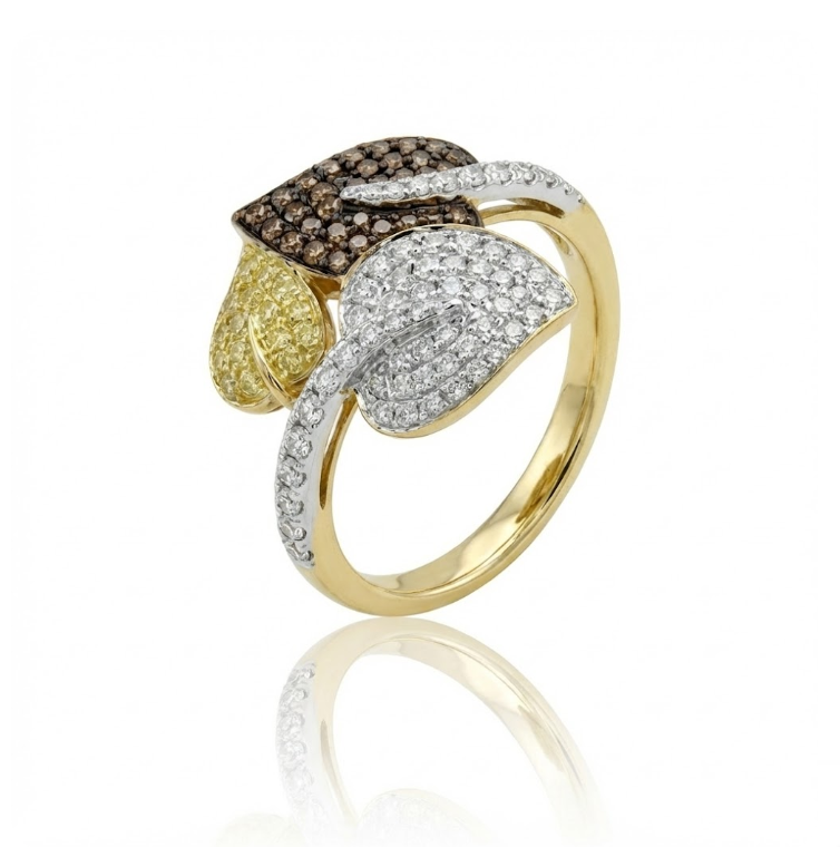 Three-Leaf Diamond Ring | 1.20 ctw | 14K Yellow Gold | Pavé Diamond Statement Ring - Brownee Jewelers