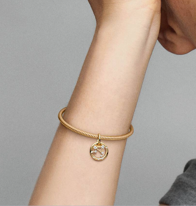Pandora Libra Zodiac Dangle Charm in Sterling Silver with 14K Gold Plating and Cubic Zirconia Accents