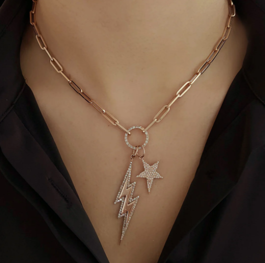 Modern Outline Pave Lightning Bolt