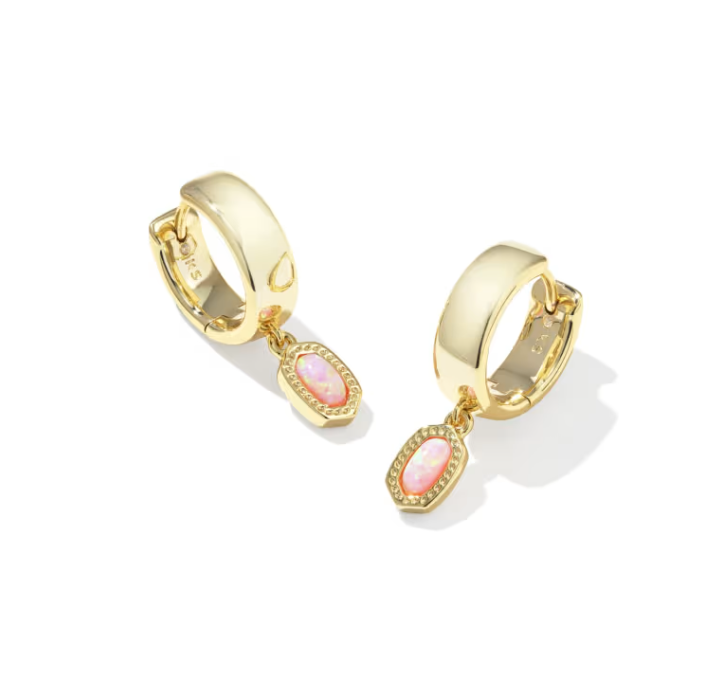 Mini Ellie Gold Wide Huggie Earrings Light Pink Lab Opal