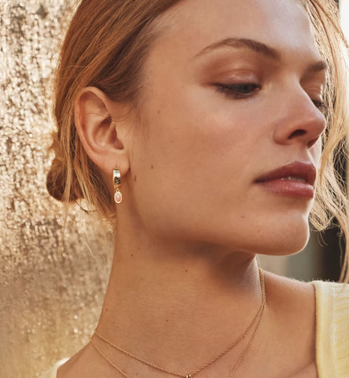 Mini Ellie Gold Wide Huggie Earrings Light Pink Lab Opal