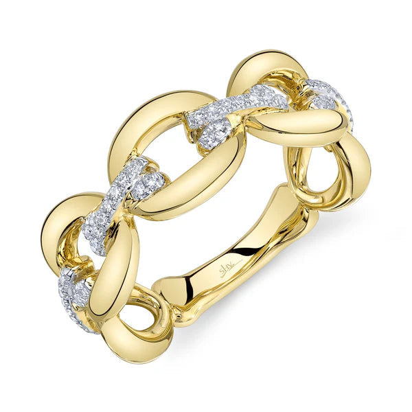 SHY CREATION | .09CT OVAL LINK DIAMOND PAVE RING | 14K YELLOW GOLD | SC22010035RD - Brownee Jewelers