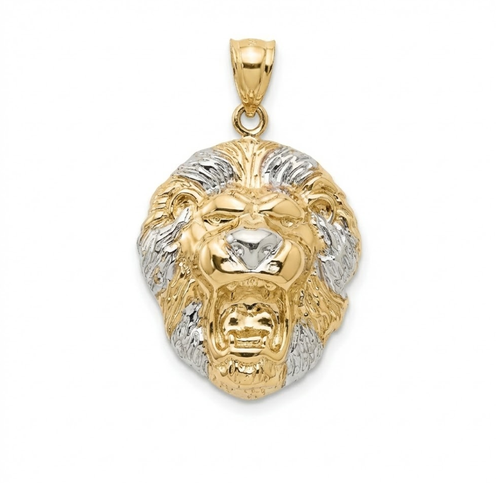 10K Two-Tone Gold Lion Head Charm | Roaring Lion Pendant - Brownee Jewelers