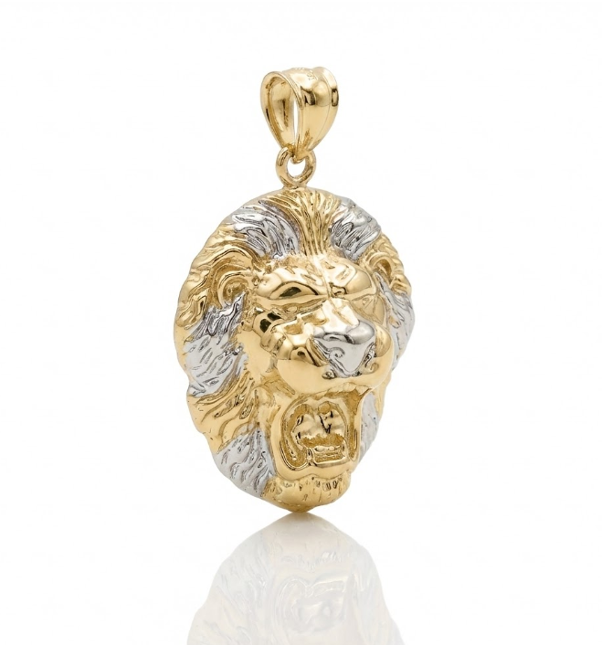 10K Two-Tone Gold Lion Head Charm | Statement | Necklace - Brownee Jewelers