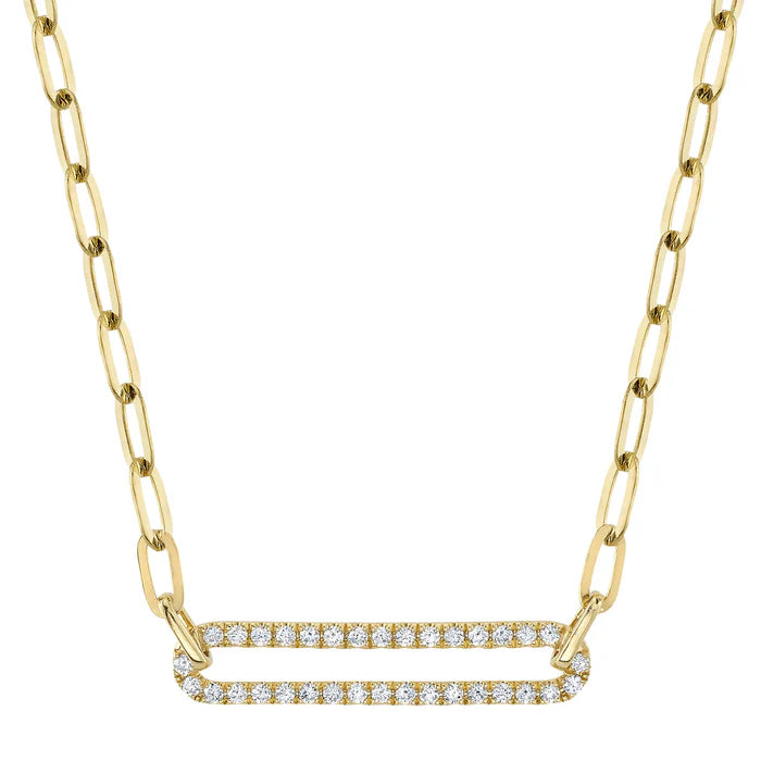 Diamond Pavé Paperclip Necklace | 14K Yellow Gold | Round Diamonds | 18" - Brownee Jewelers