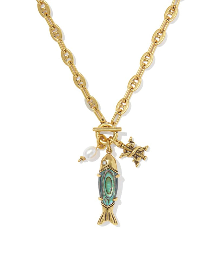 Kendra Scott | Parker Fish Long Charm Necklace | Vintage Gold | Abalone Shell | Reversible | 9608894455 - Brownee Jewelers