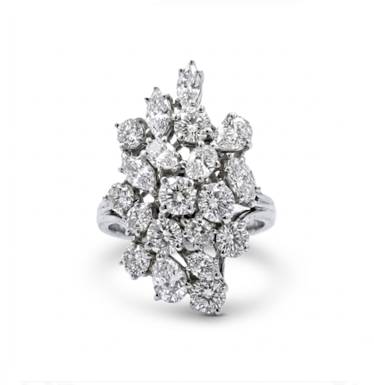Multi-Shape Diamond Cluster Ring | Platinum | Round, Oval, Marquise & Pear Diamonds | Statement Ring - Brownee Jewelers