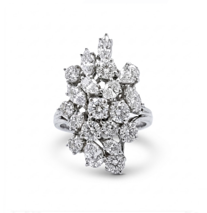 Multi-Shape Diamond Cluster Ring | Platinum | Round, Oval, Marquise & Pear Diamonds | Statement Ring - Brownee Jewelers