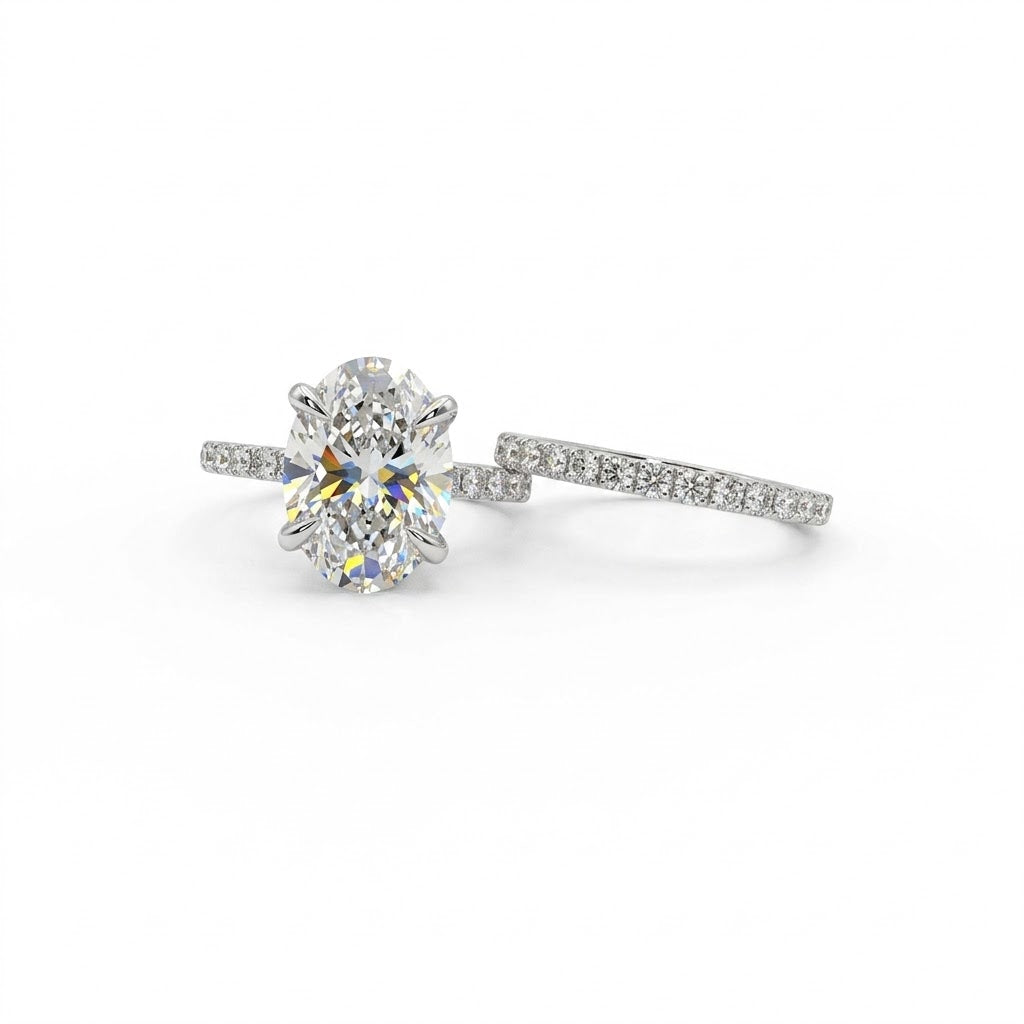 OVAL LAB-GROWN DIAMOND BRIDAL RING SET | 14K WHITE GOLD | 4.01 ct CENTER | LGR43064-450SFW& - Brownee Jewelers