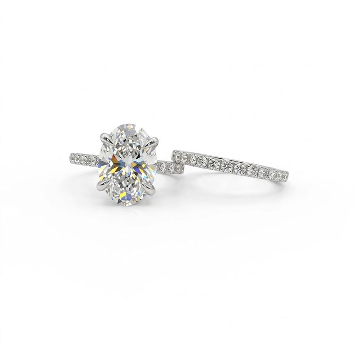 OVAL LAB-GROWN DIAMOND BRIDAL RING SET | 14K WHITE GOLD | 4.01 ct CENTER | LGR43064-450SFW& - Brownee Jewelers