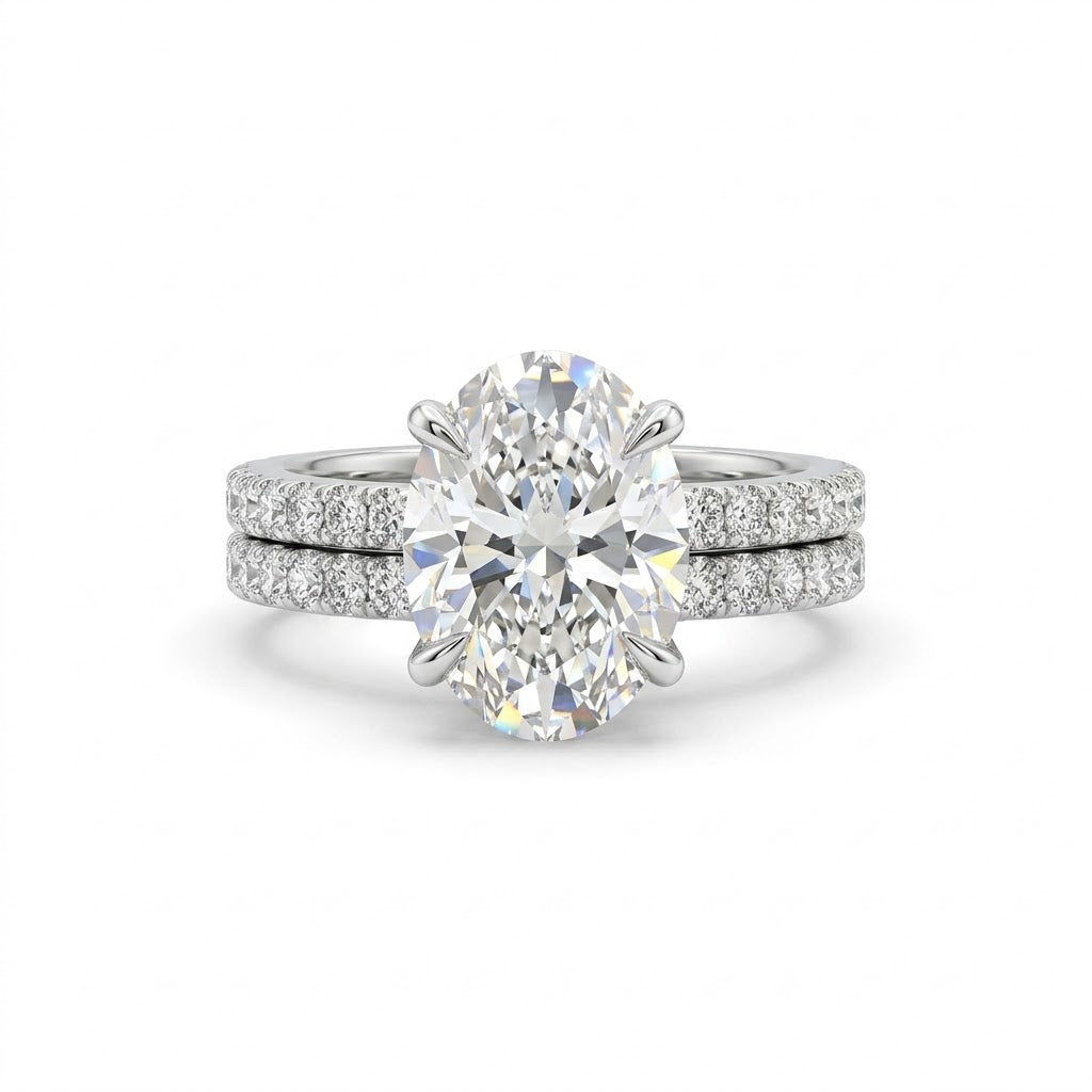 OVAL LAB-GROWN DIAMOND BRIDAL RING SET | 14K WHITE GOLD | 4.01 ct CENTER | LGR43064-450SFW& - Brownee Jewelers
