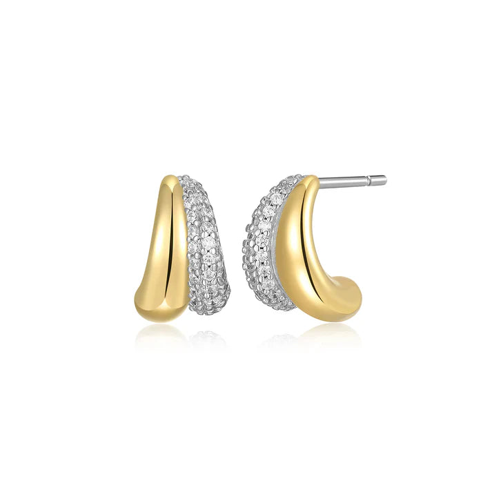 DiamondLite Cubic Zirconia Double Teardrop Stud Earrings | Sterling Silver & 18K Gold-Plated | Sculpted Serenity | Two-Tone Earrings | R2ATWL0000-0C5AQB3 - Brownee Jewelers