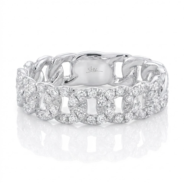 Diamond Link Ring | 14K White Gold | 0.41 ctw | Modern Pavé Chain Ring - Brownee Jewelers