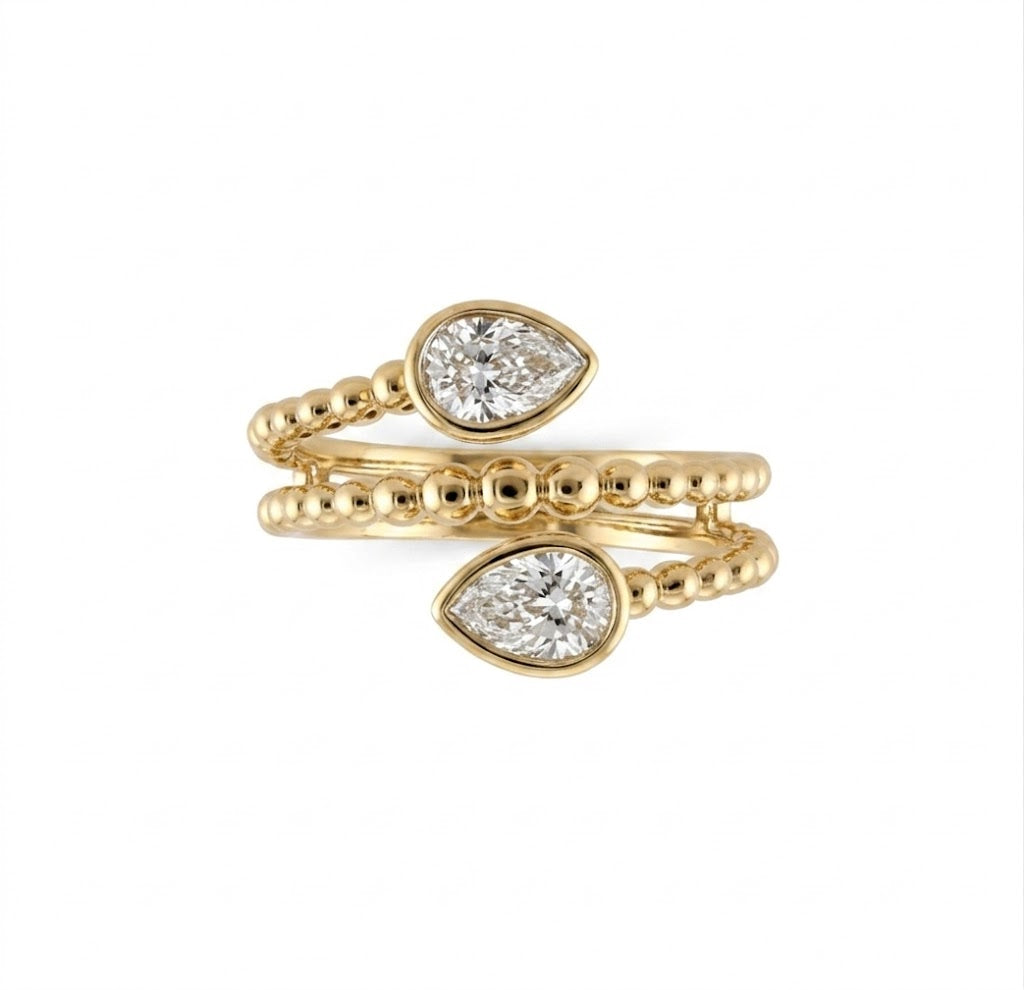 Pear Shape Bezel-Set Diamond Wide Ring