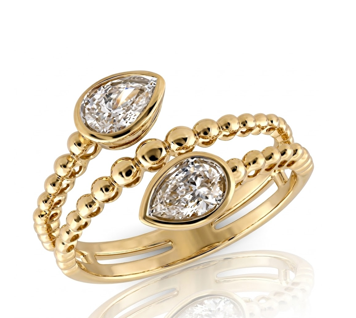 Pear Shape Bezel-Set Diamond Wide Ring