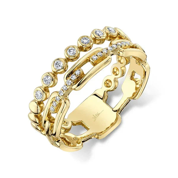  .13 TOTAL CARAT WEIGHT DIAMOND BEZEL LINK RING IN 14K YELLOW GOLD
