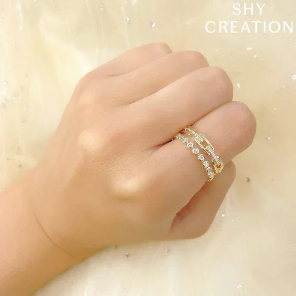 .13 TOTAL CARAT WEIGHT DIAMOND BEZEL LINK RING IN 14K YELLOW GOLD