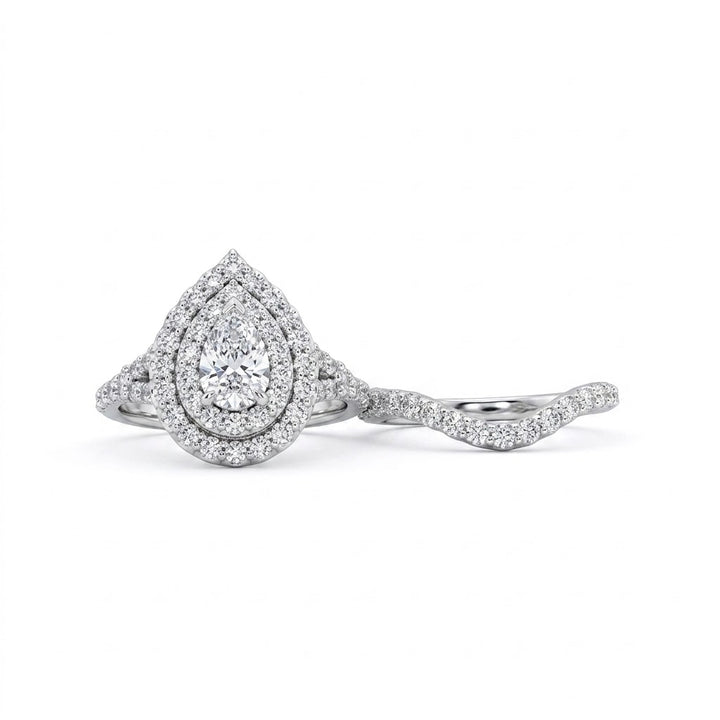 Double Halo Pear Diamond Bridal Set | 14K White Gold | .65 CT Pear Center Diamond | 261151-N - Brownee Jewelers