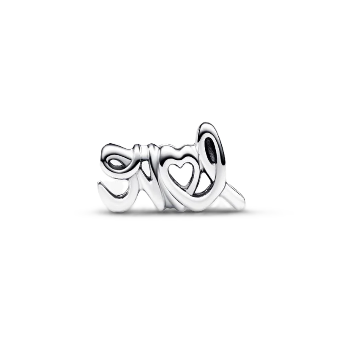 Pandora Handwritten "Love" Charm with Heart Accent in Sterling Silver