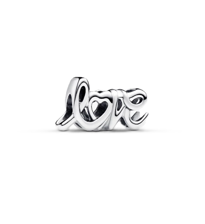 Pandora Handwritten "Love" Charm with Heart Accent in Sterling Silver
