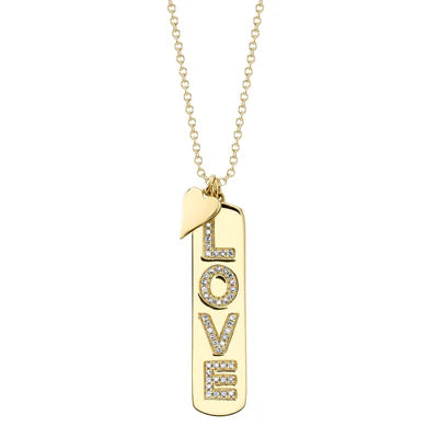 Diamond “LOVE” Tag Pendant Necklace | 14K Yellow Gold | Symbolic Diamond Necklace - Brownee Jewelers