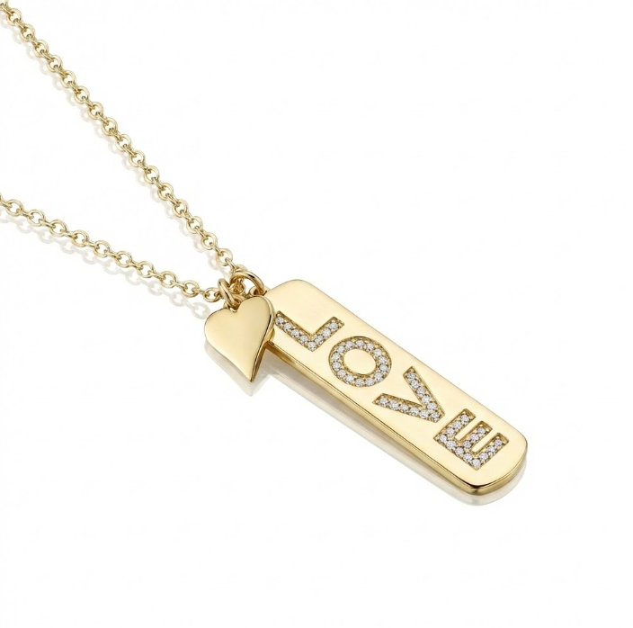 Diamond “LOVE” Tag Pendant Necklace | 14K Yellow Gold | Symbolic Diamond Necklace - Brownee Jewelers