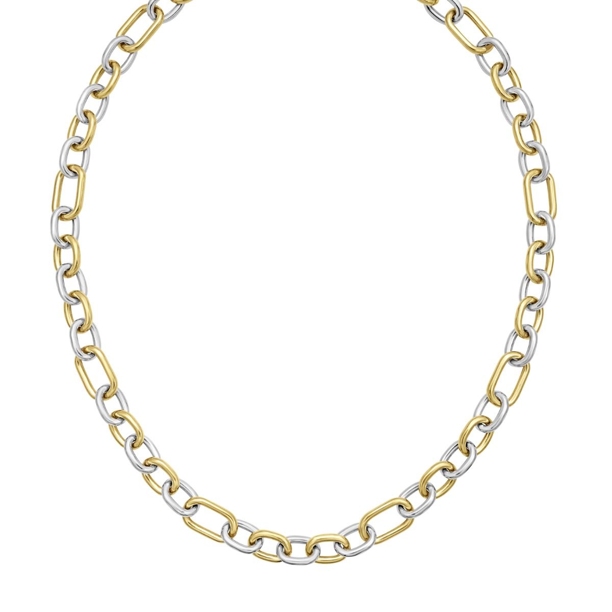 18 Inch Two-Tone Sterling Silver and 18K Yellow Gold Italian Cable Link Necklace with a Pear-Shaped Lobster Clasp