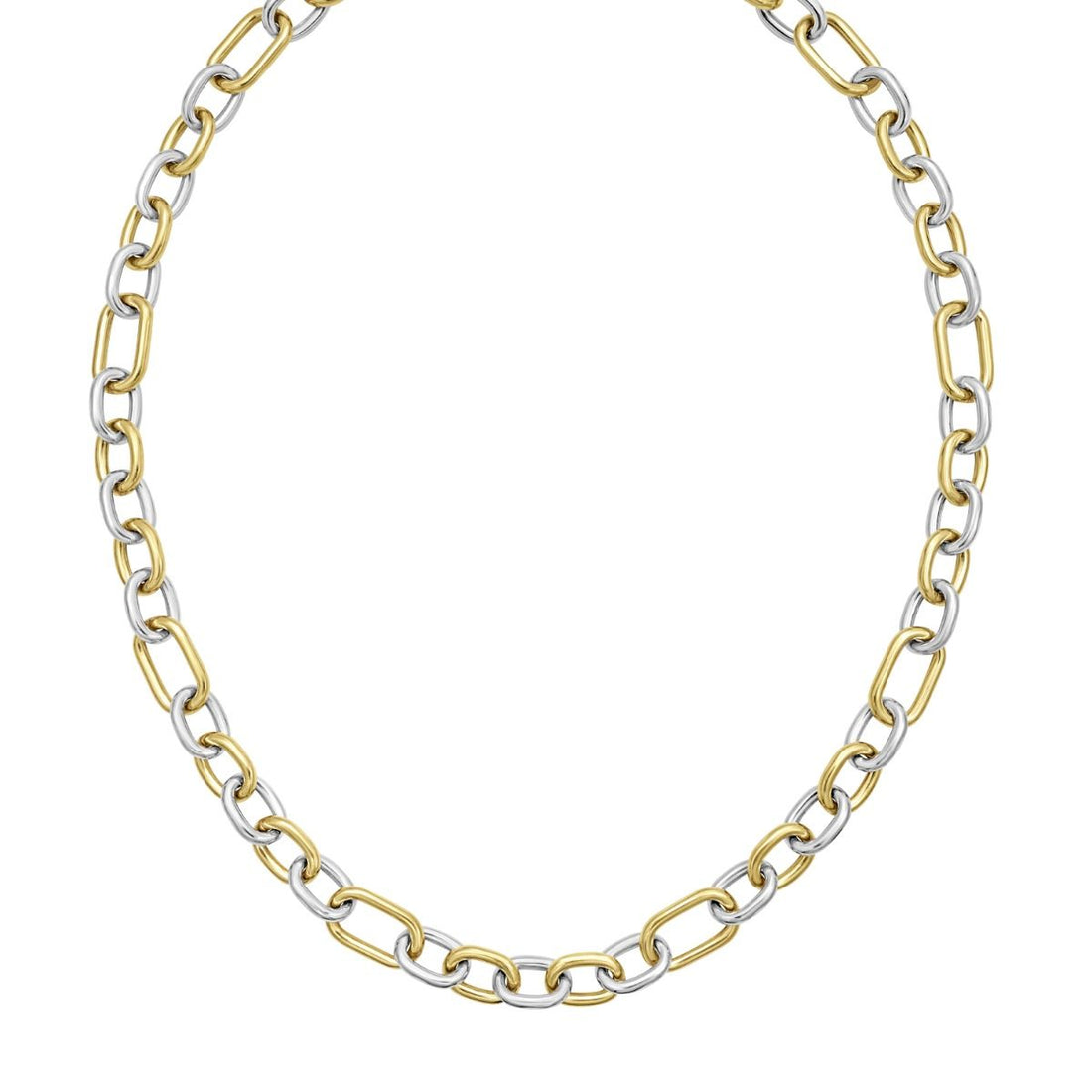 18 Inch Two-Tone Sterling Silver and 18K Yellow Gold Italian Cable Link Necklace with a Pear-Shaped Lobster Clasp