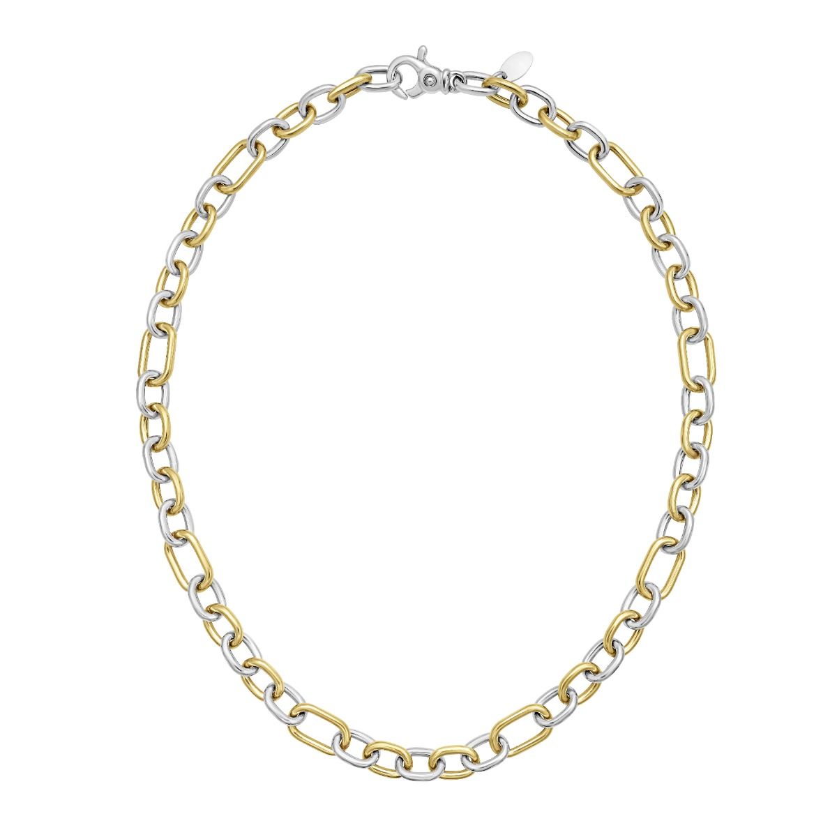 18 Inch Two-Tone Sterling Silver and 18K Yellow Gold Italian Cable Link Necklace with a Pear-Shaped Lobster Clasp
