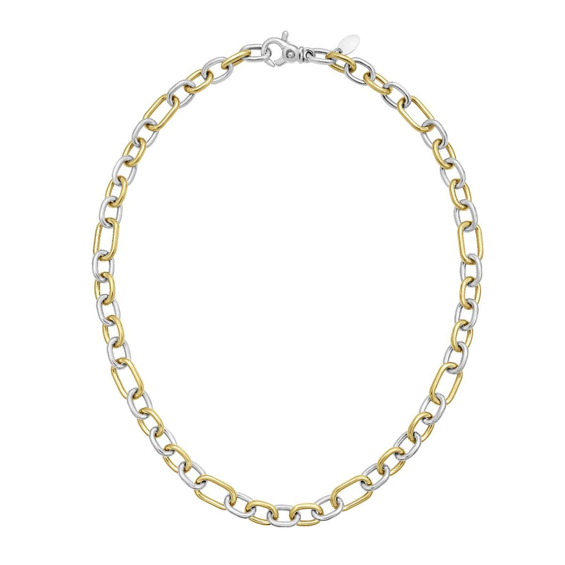 18 Inch Two-Tone Sterling Silver and 18K Yellow Gold Italian Cable Link Necklace with a Pear-Shaped Lobster Clasp