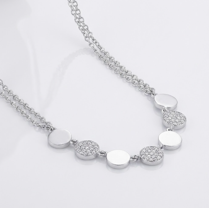 Diamond Pavé Circle Station Necklace | 14K White Gold | 0.16 ctw | Modern Disc Necklace - Brownee Jewelers