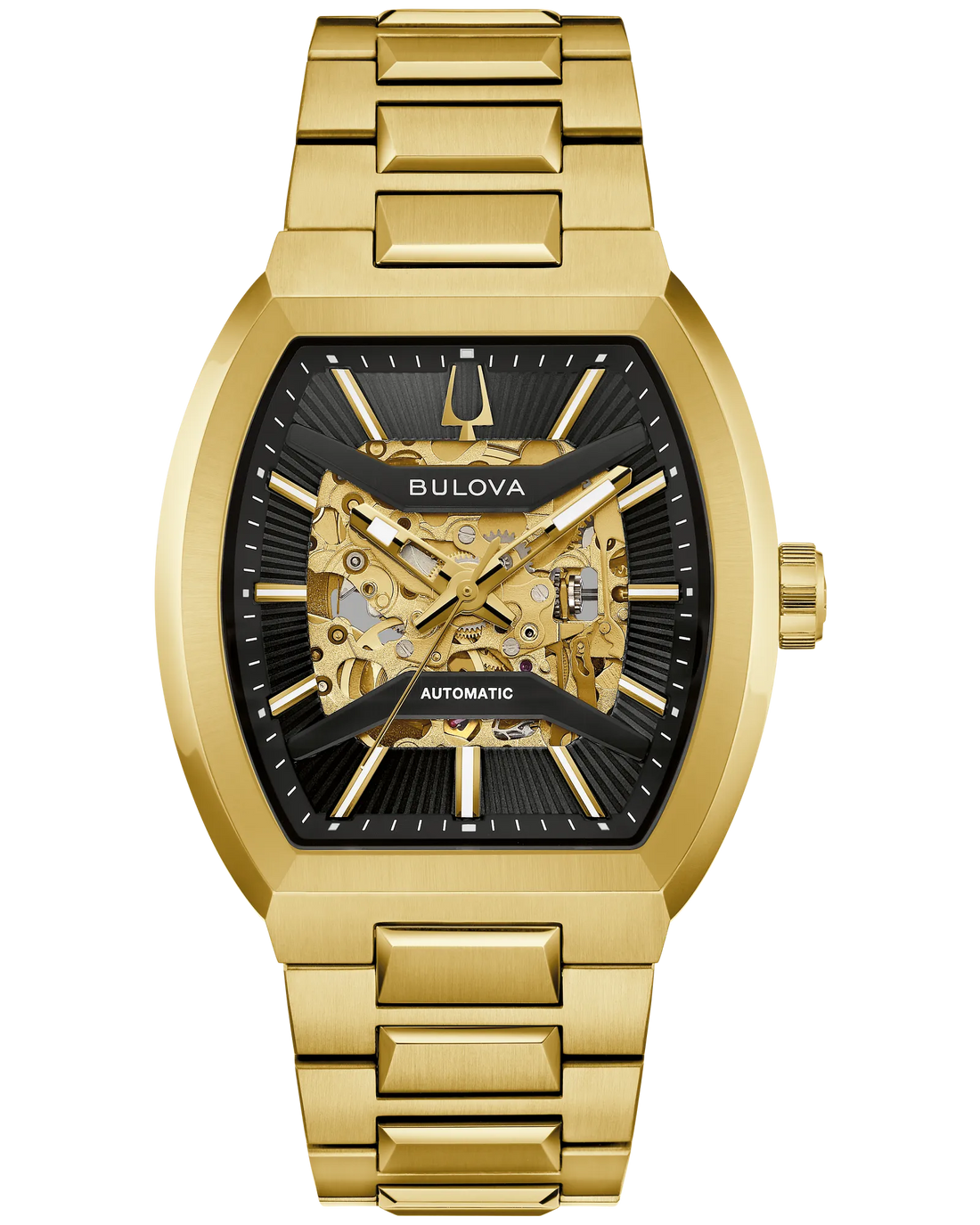Bulova Maquina Gold-Tone Stainless Steel Automatic Skeleton Watch with Black Dial Skeleton